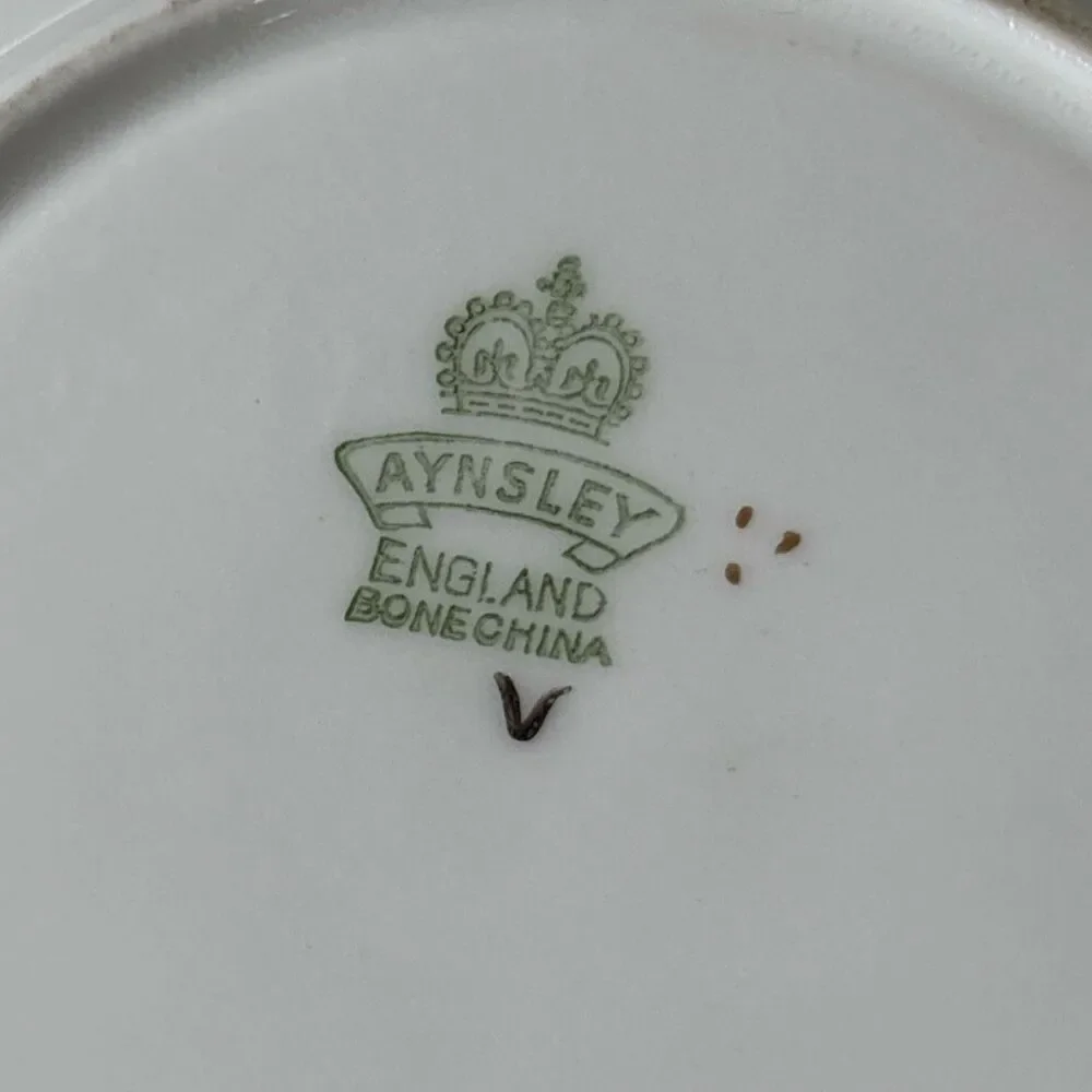 Vtg Aynsley Orchard Fruit Gold Tea Cup Saucer English Bone China England scallop